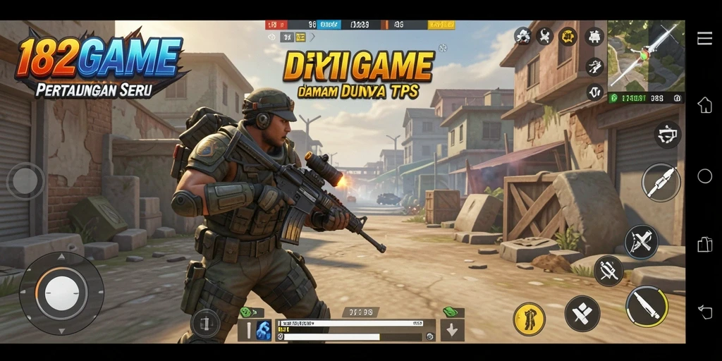 Screenshot utama 182GAME menampilkan karakter dalam pertempuran dramatis.