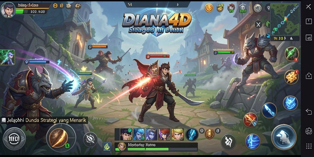 Screenshot utama DIANA4D menampilkan pertempuran strategis yang mendebarkan.