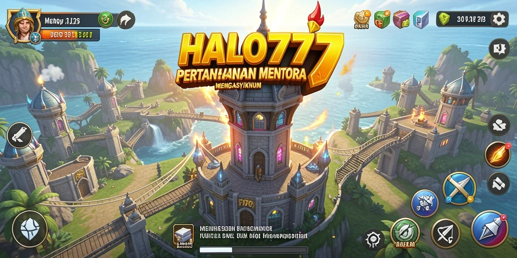 Screenshot gameplay HALO777 menunjukkan pertempuran seru Tower Defense.
