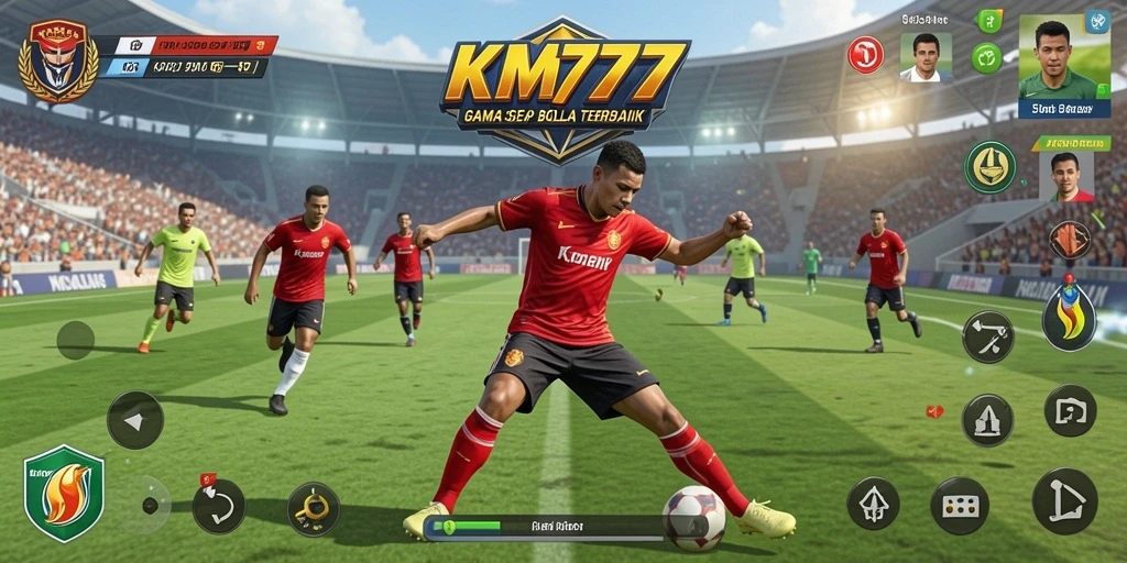 Tampilan gameplay KM777 yang menegangkan dalam aksi sepak bola.