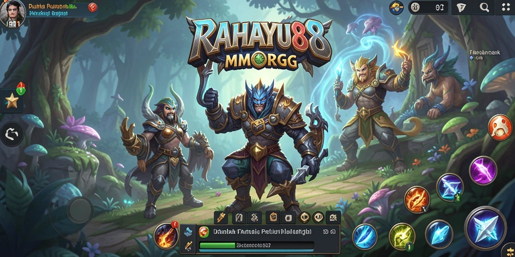 Tangkapan layar permainan <strong>RAHAYU88</strong> menampilkan pertarungan epik dan pemandangan alam yang menawan.