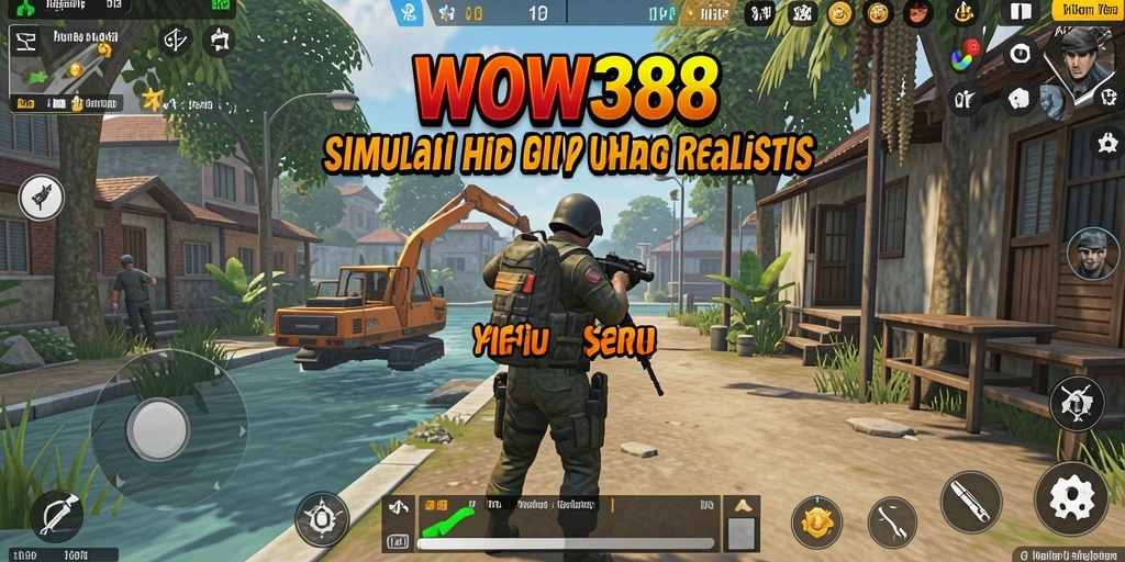Screenshot utama WOW388 menampilkan dunia simulasi yang kaya dan interaktif.
